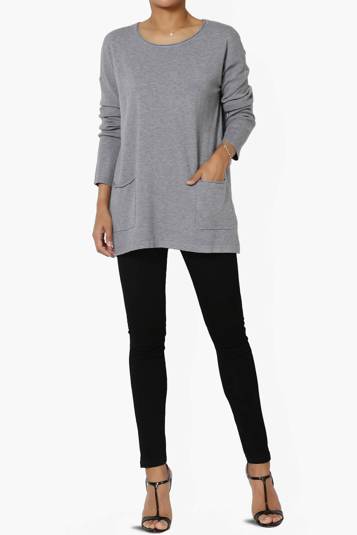 Brecken Pocket Long Sleeve Soft Knit Sweater Tunic HEATHER GREY_6