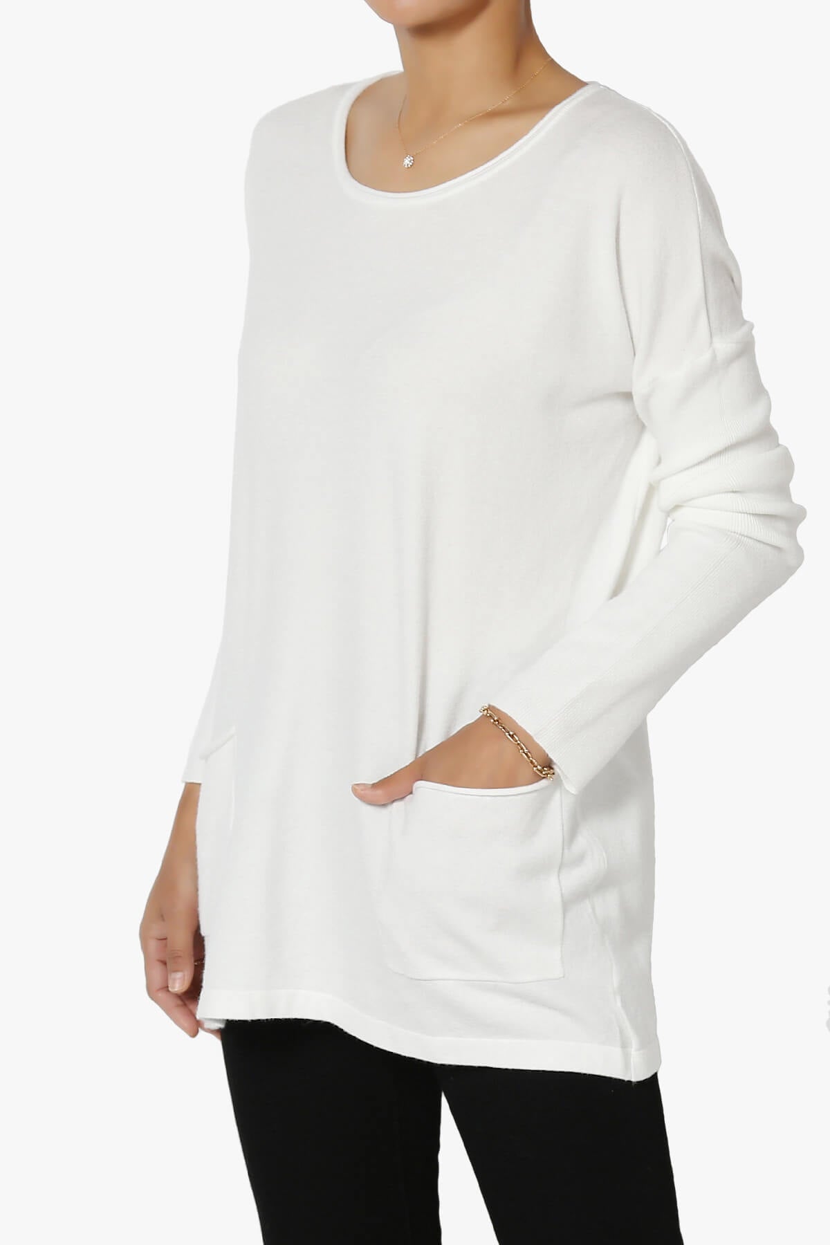 Brecken Pocket Long Sleeve Soft Knit Sweater Tunic IVORY_3
