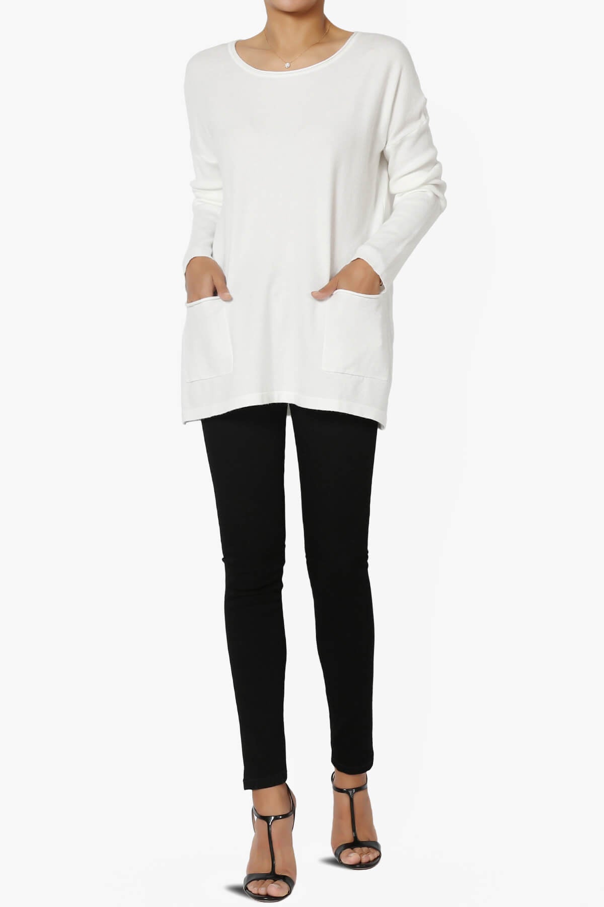 Brecken Pocket Long Sleeve Soft Knit Sweater Tunic IVORY_6