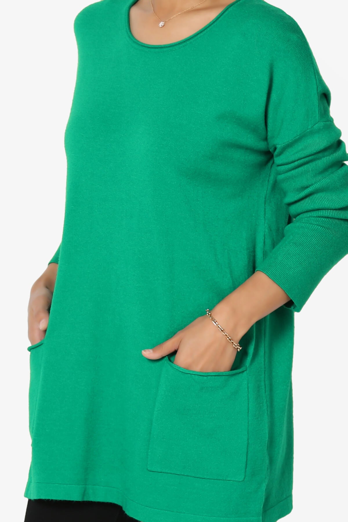 Brecken Pocket Long Sleeve Soft Knit Sweater Tunic KELLY GREEN_5