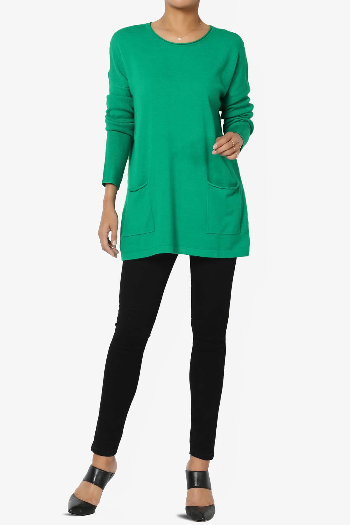 Brecken Pocket Long Sleeve Soft Knit Sweater Tunic KELLY GREEN_6