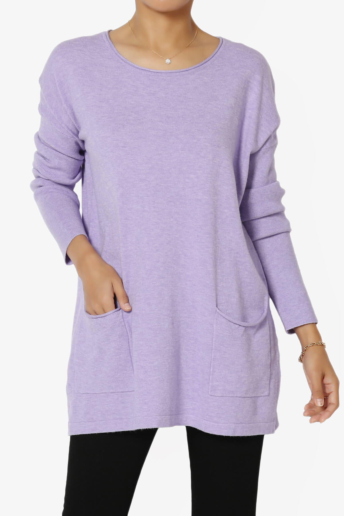 Brecken Pocket Long Sleeve Soft Knit Sweater Tunic LAVENDER_1