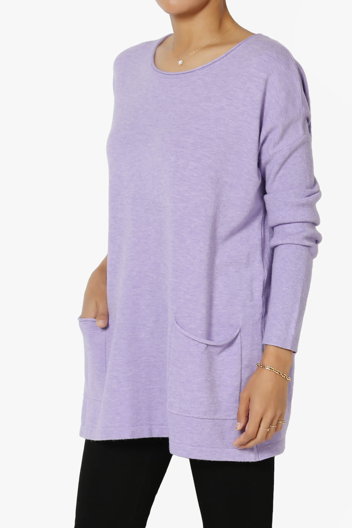 Brecken Pocket Long Sleeve Soft Knit Sweater Tunic LAVENDER_3