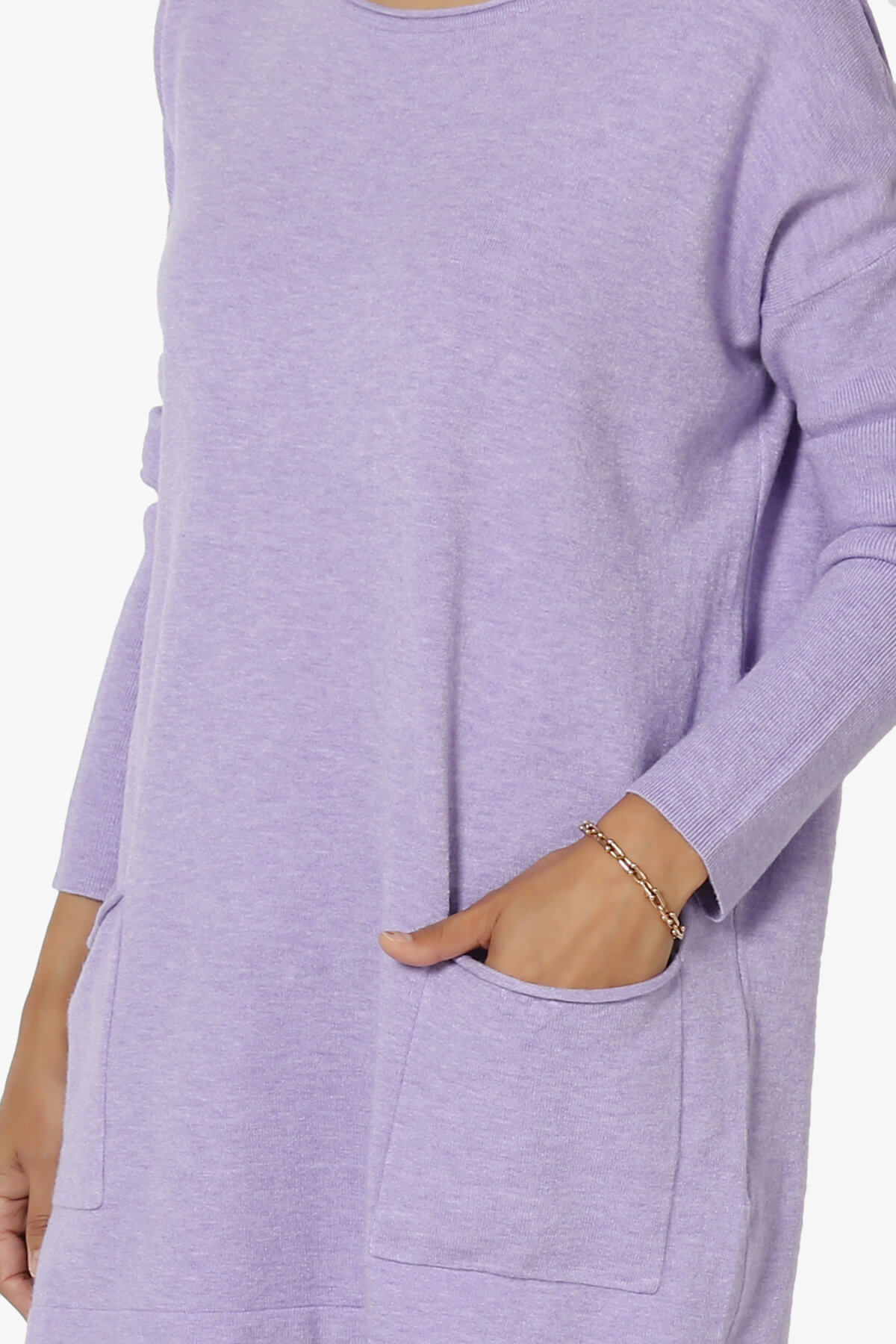 Brecken Pocket Long Sleeve Soft Knit Sweater Tunic LAVENDER_5