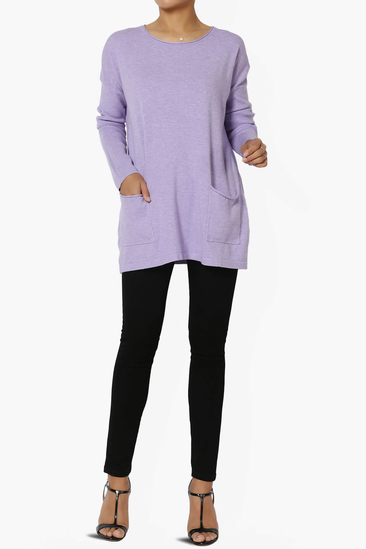 Brecken Pocket Long Sleeve Soft Knit Sweater Tunic LAVENDER_6