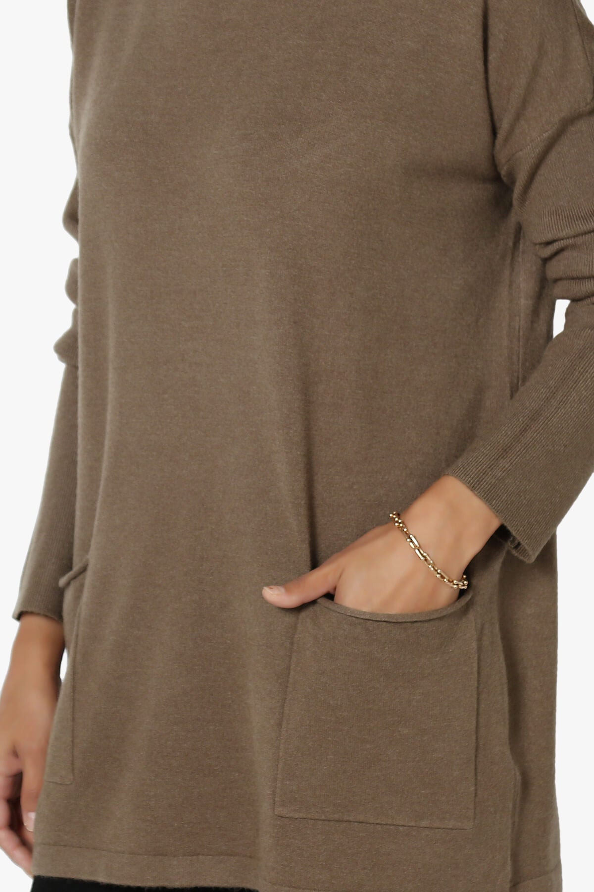 Brecken Pocket Long Sleeve Soft Knit Sweater Tunic MOCHA_5