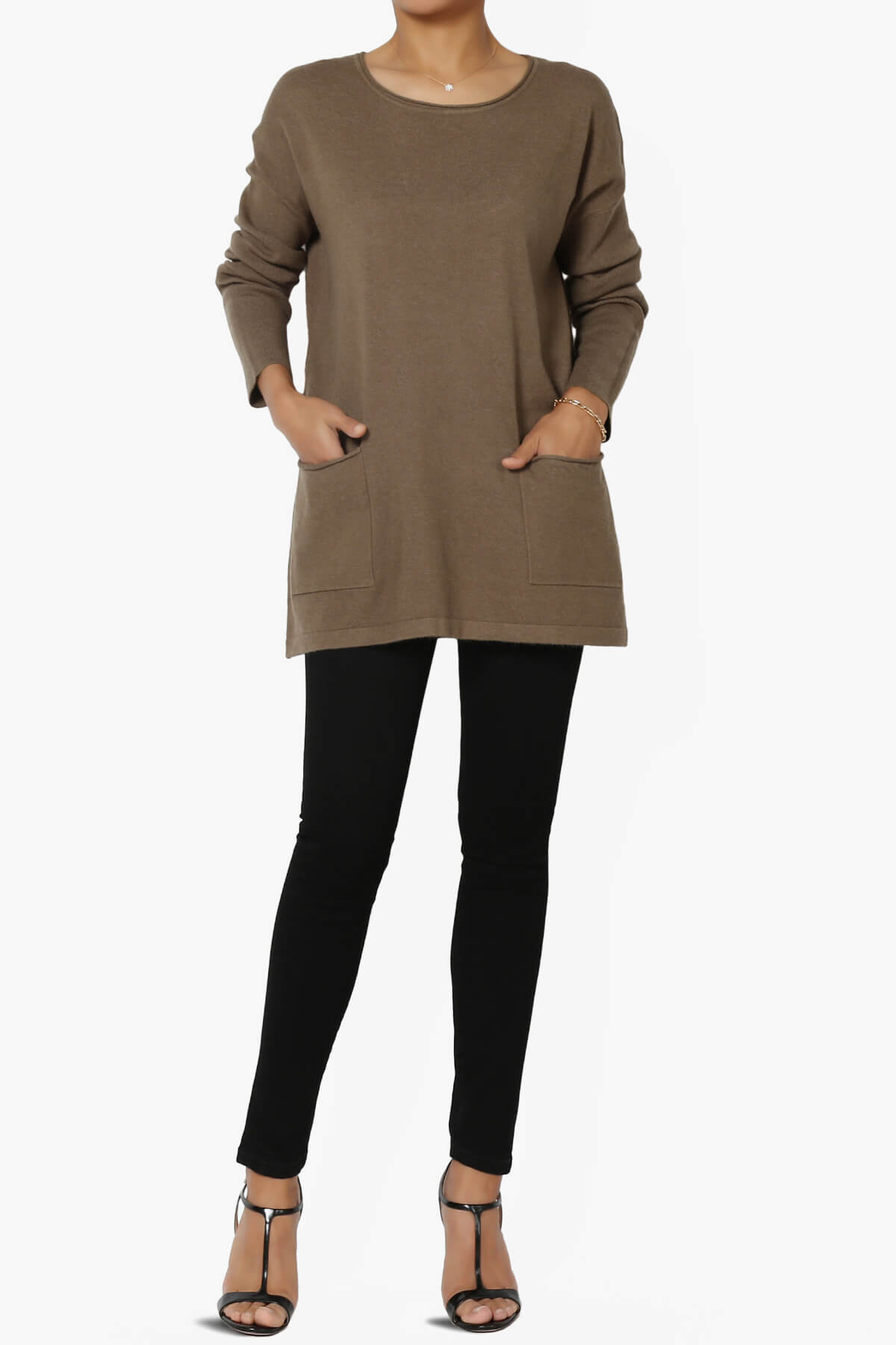 Brecken Pocket Long Sleeve Soft Knit Sweater Tunic MOCHA_6