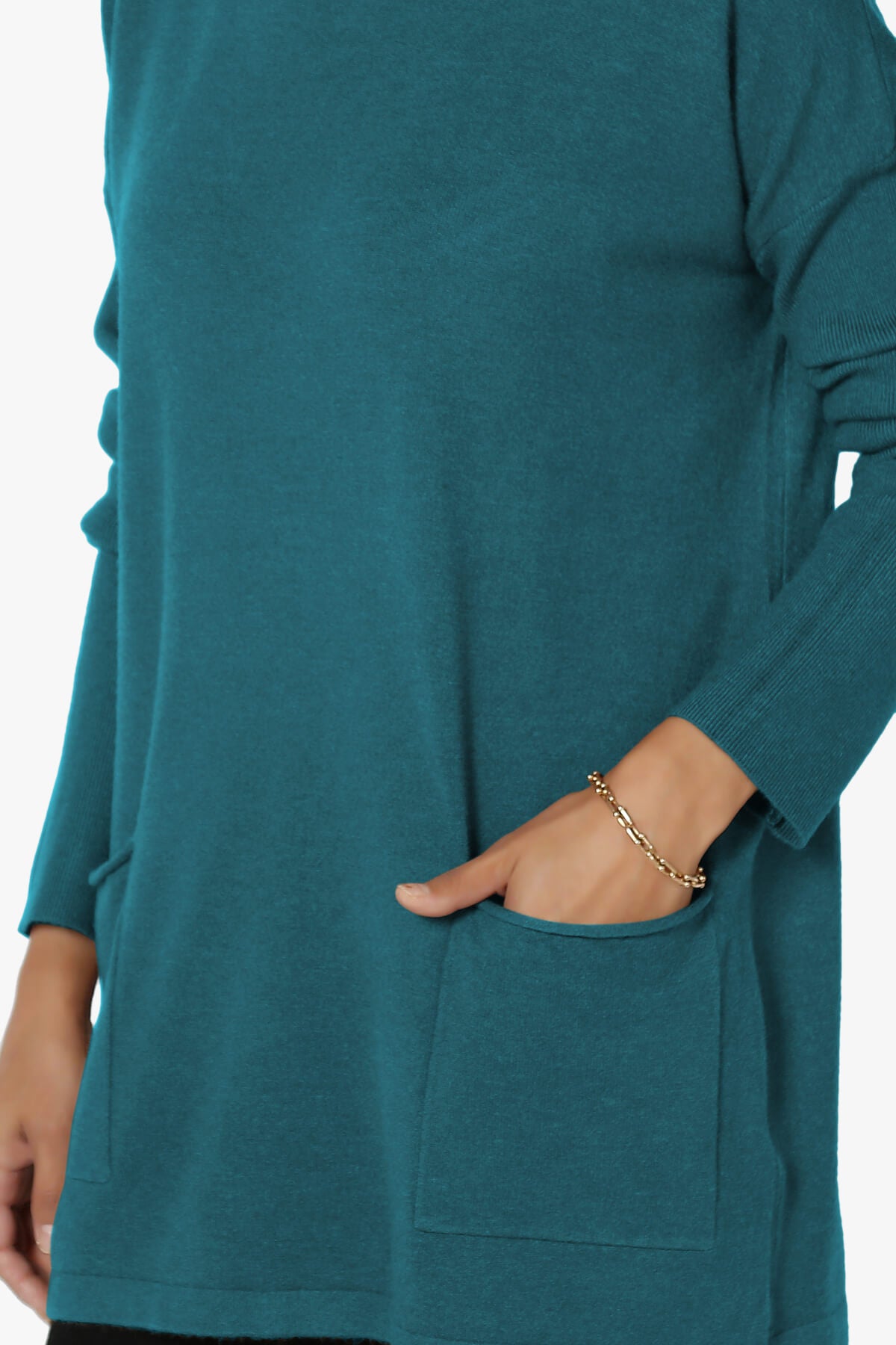Brecken Pocket Long Sleeve Soft Knit Sweater Tunic OCEAN TEAL_5