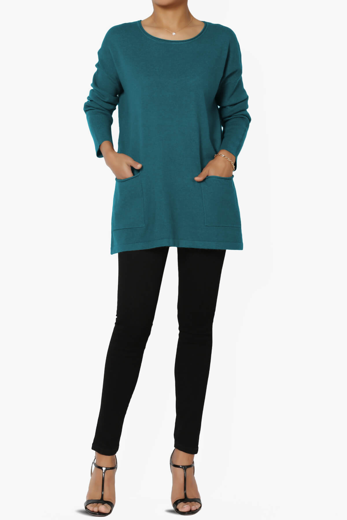 Brecken Pocket Long Sleeve Soft Knit Sweater Tunic OCEAN TEAL_6