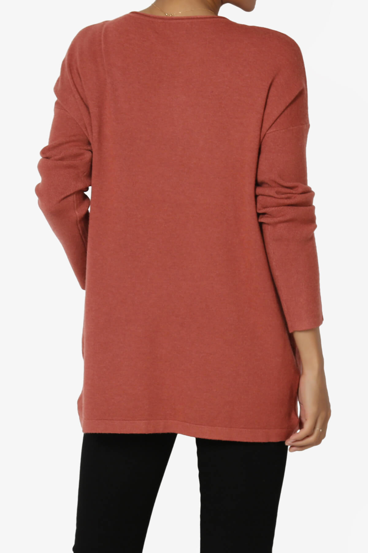 Brecken Pocket Long Sleeve Soft Knit Sweater Tunic RUST_2