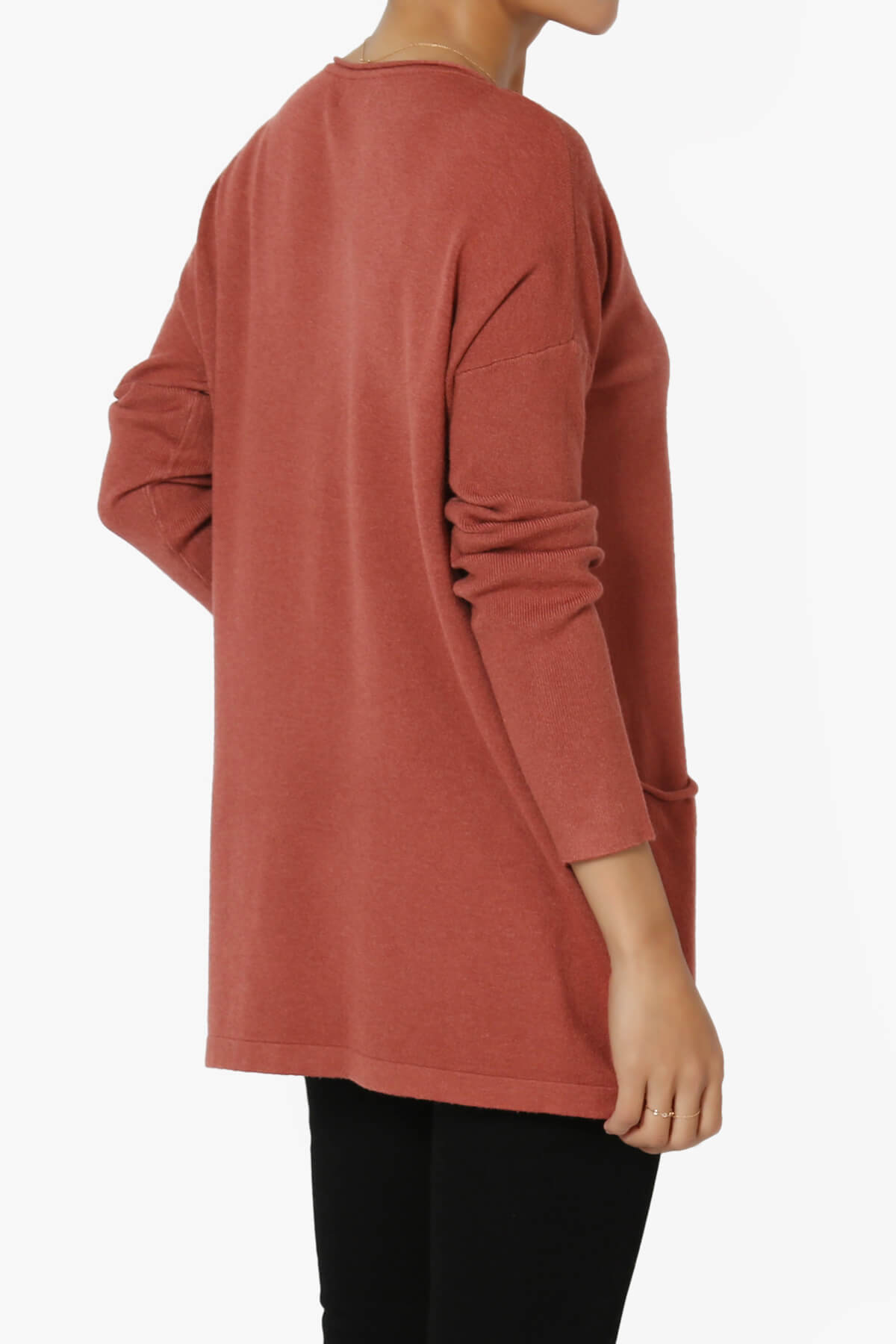 Brecken Pocket Long Sleeve Soft Knit Sweater Tunic RUST_4