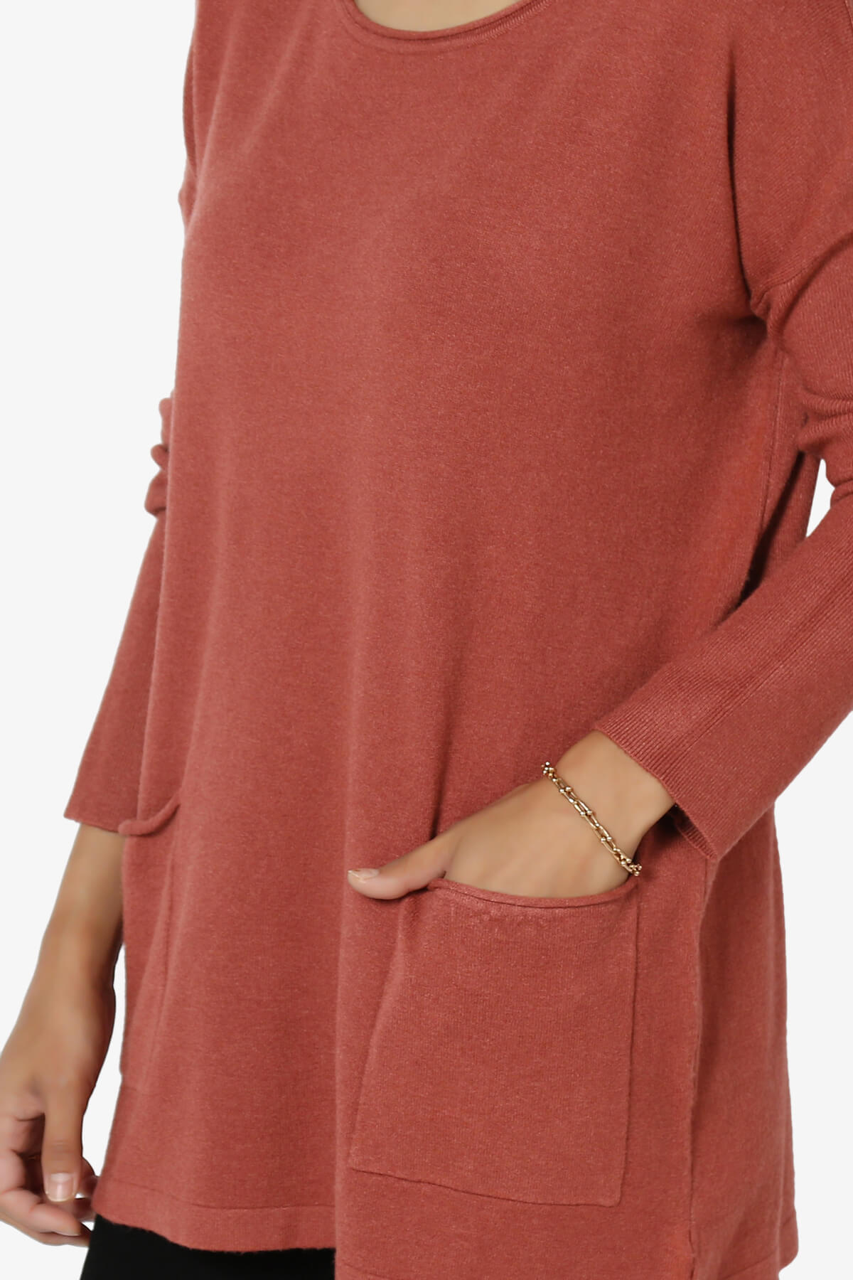 Brecken Pocket Long Sleeve Soft Knit Sweater Tunic RUST_5