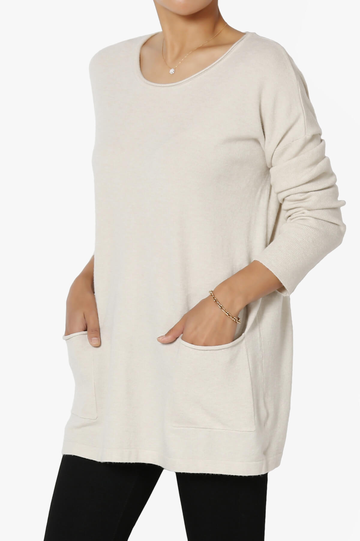 Brecken Pocket Long Sleeve Soft Knit Sweater Tunic SAND BEIGE_3