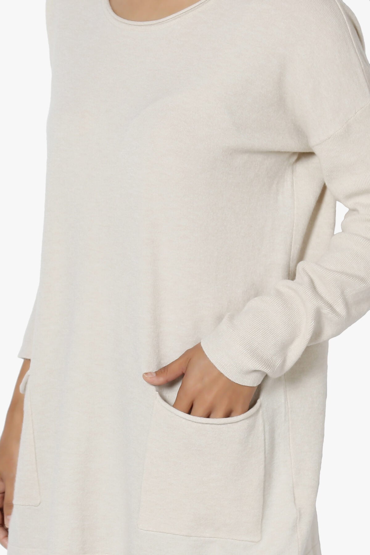 Brecken Pocket Long Sleeve Soft Knit Sweater Tunic SAND BEIGE_5