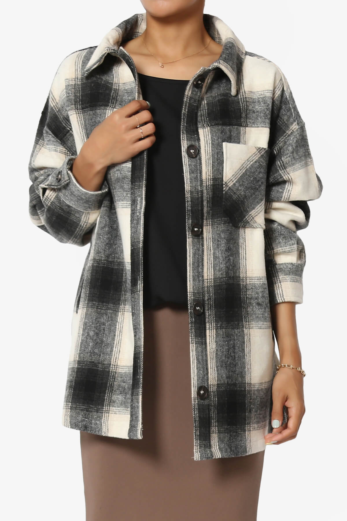 Cameron Plaid Flannel Oversized Shacket BLACK_1
