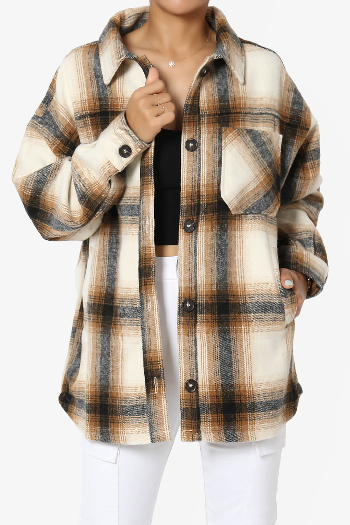 Cameron Plaid Flannel Oversized Shacket CAMEL_1