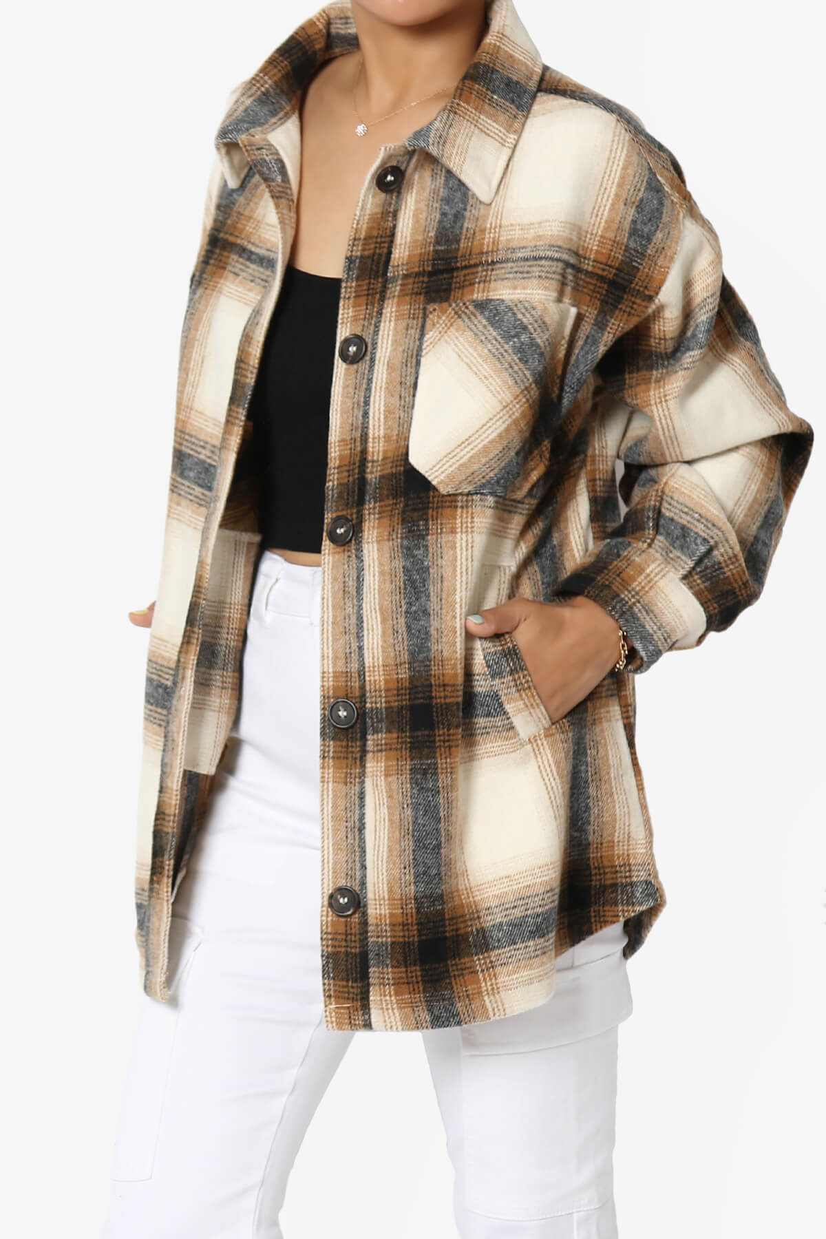 Cameron Plaid Flannel Oversized Shacket CAMEL_3