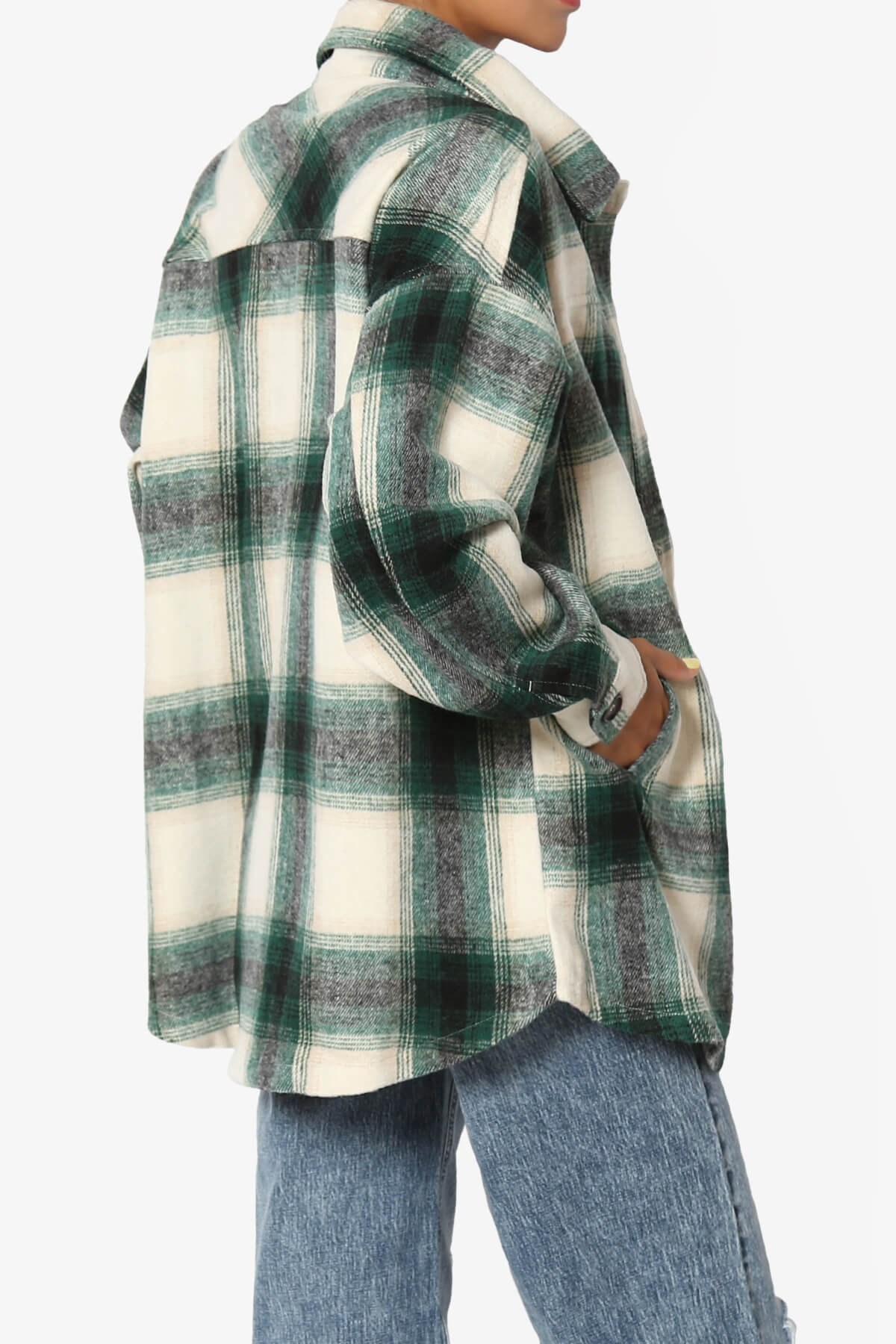 Cameron Plaid Flannel Oversized Shacket HUNTER GREEN_4