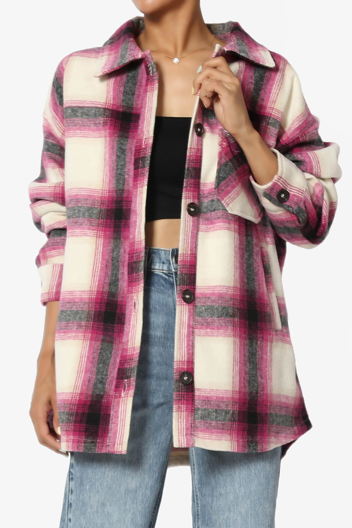 Cameron Plaid Flannel Oversized Shacket MAGENTA_1