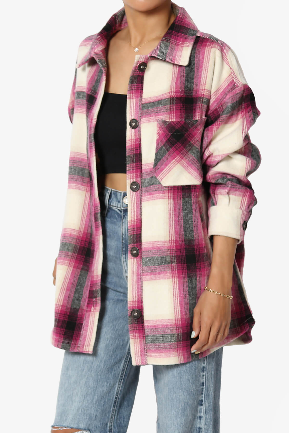 Cameron Plaid Flannel Oversized Shacket MAGENTA_3
