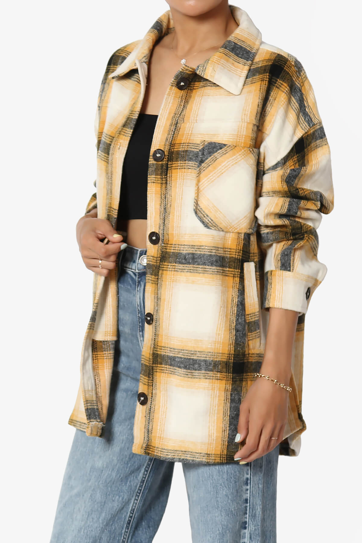 Cameron Plaid Flannel Oversized Shacket MUSTARD_3