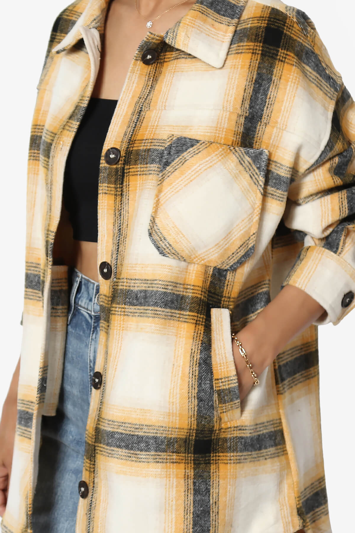 Cameron Plaid Flannel Oversized Shacket MUSTARD_5