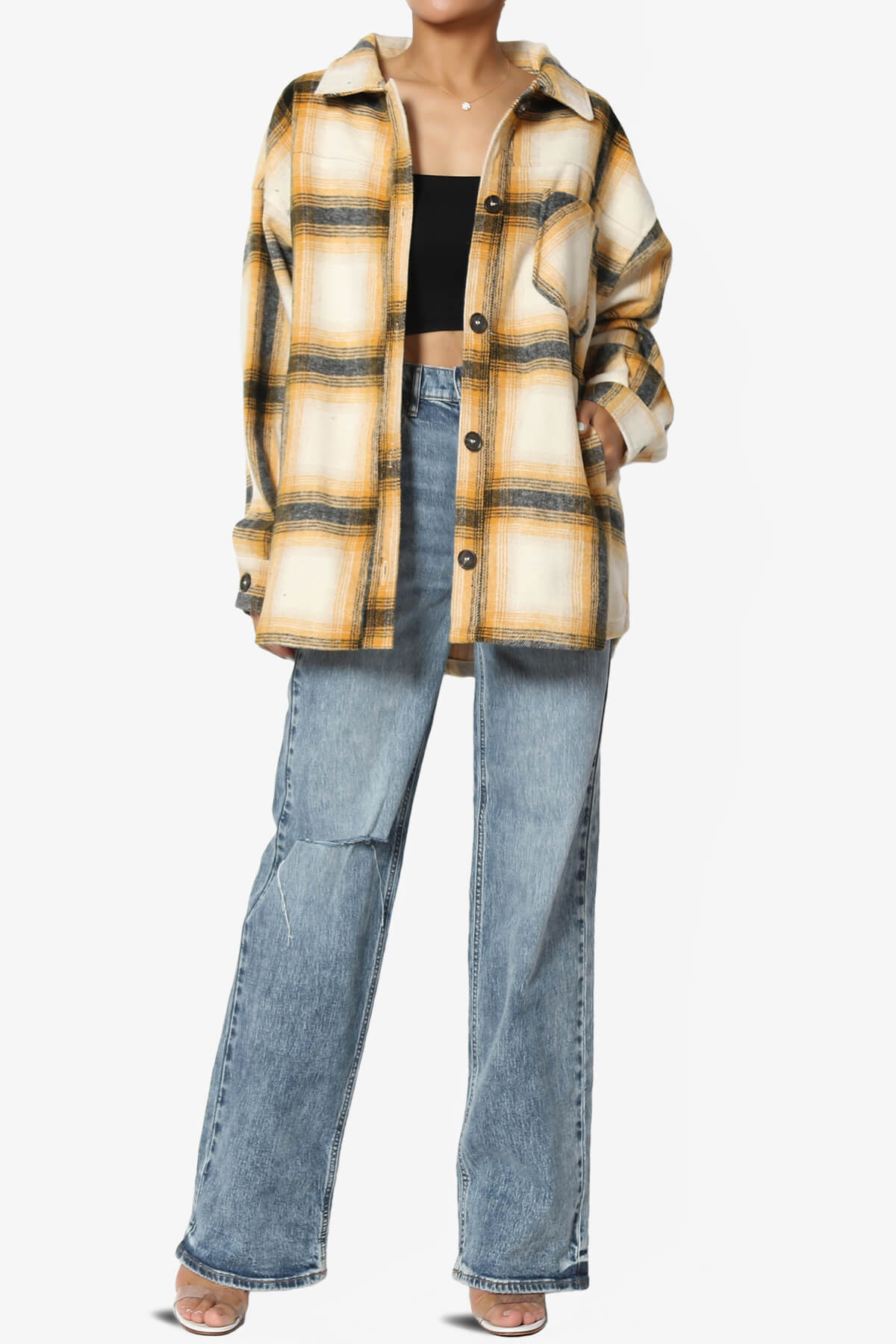 Cameron Plaid Flannel Oversized Shacket MUSTARD_6