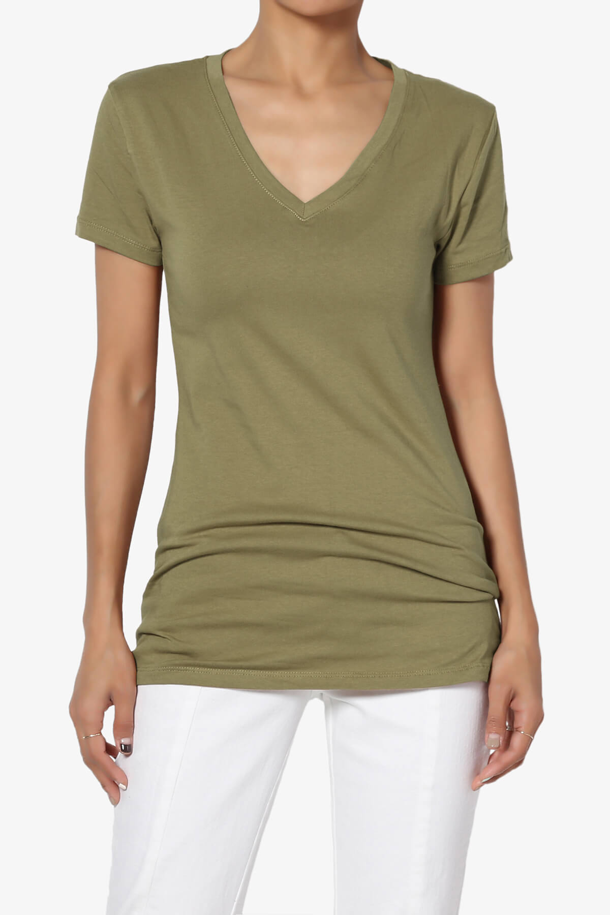 Candela V-Neck Short Sleeve T-Shirts OLIVE KHAKI_1