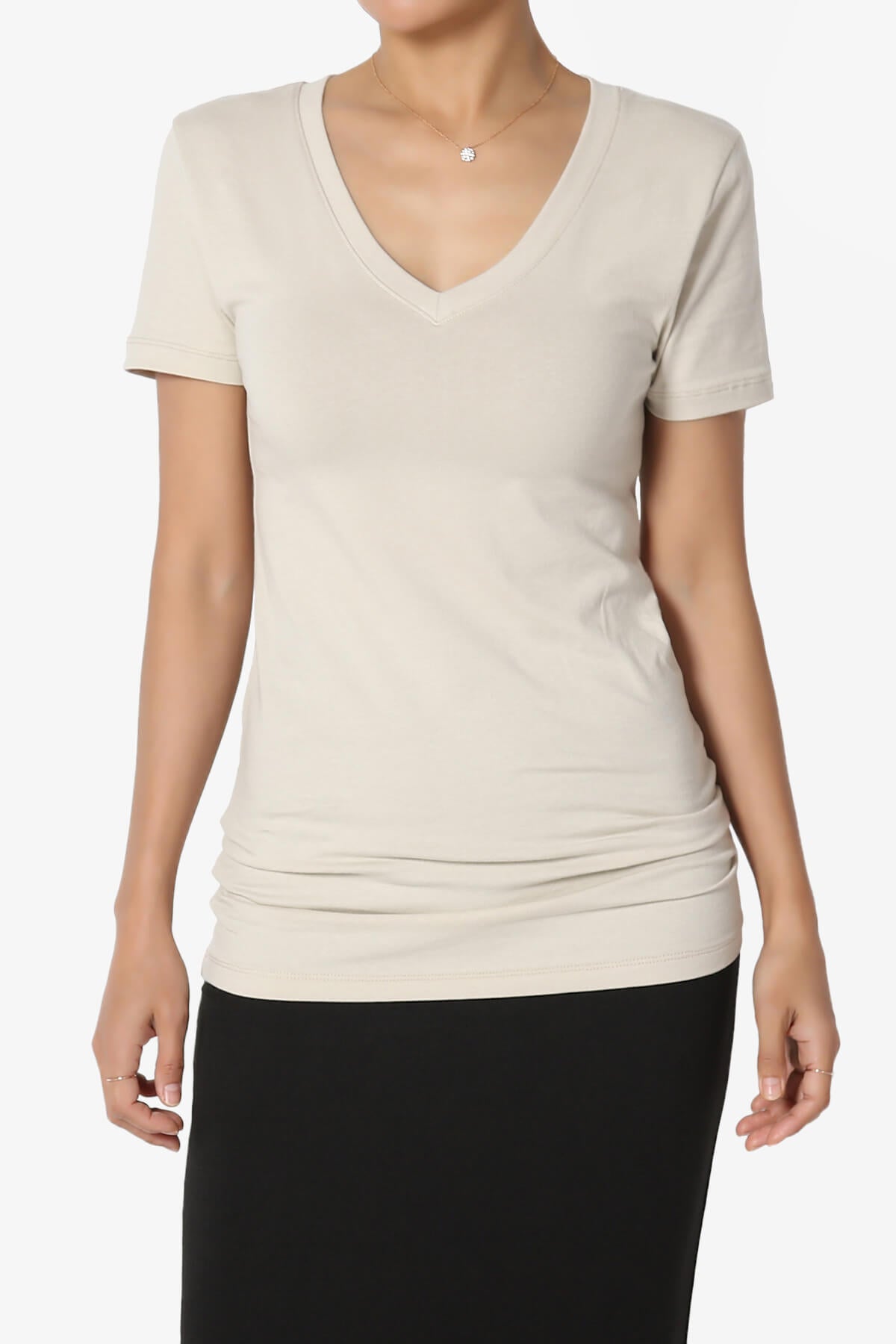 Candela V-Neck Short Sleeve T-Shirts SAND BEIGE_1