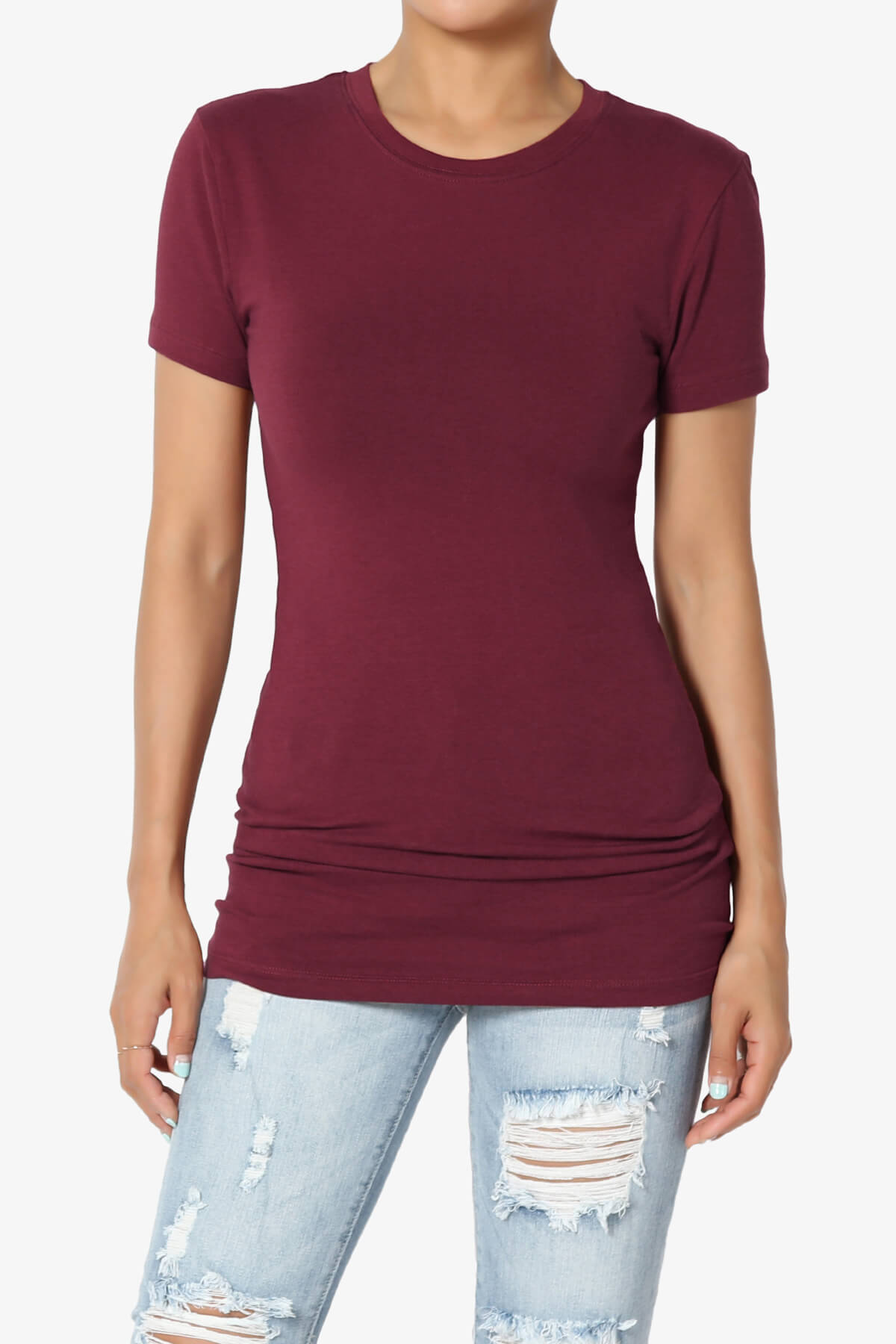 Candela Crew Neck Short Sleeve T-Shirts DARK BURGUNDY_1