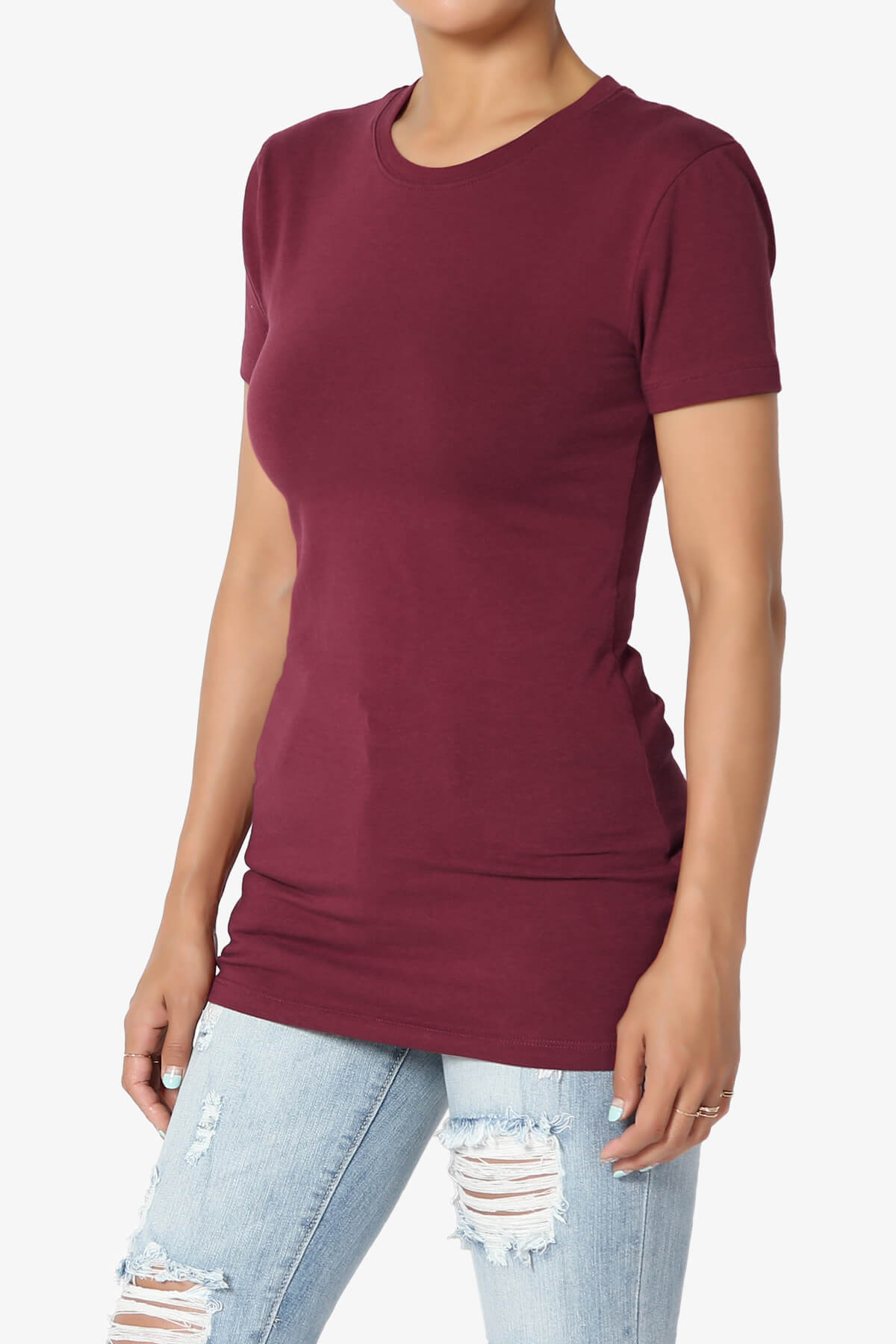 Candela Crew Neck Short Sleeve T-Shirts DARK BURGUNDY_3