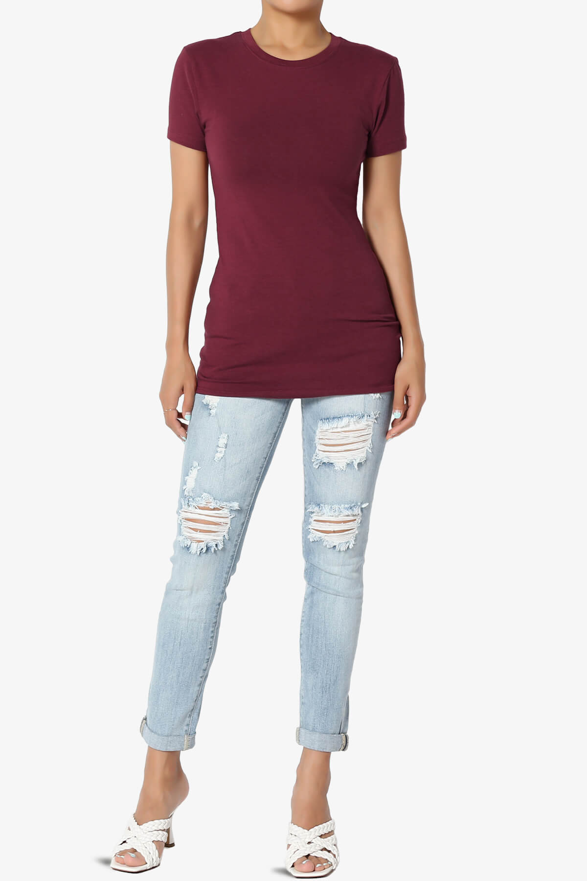 Candela Crew Neck Short Sleeve T-Shirts DARK BURGUNDY_6