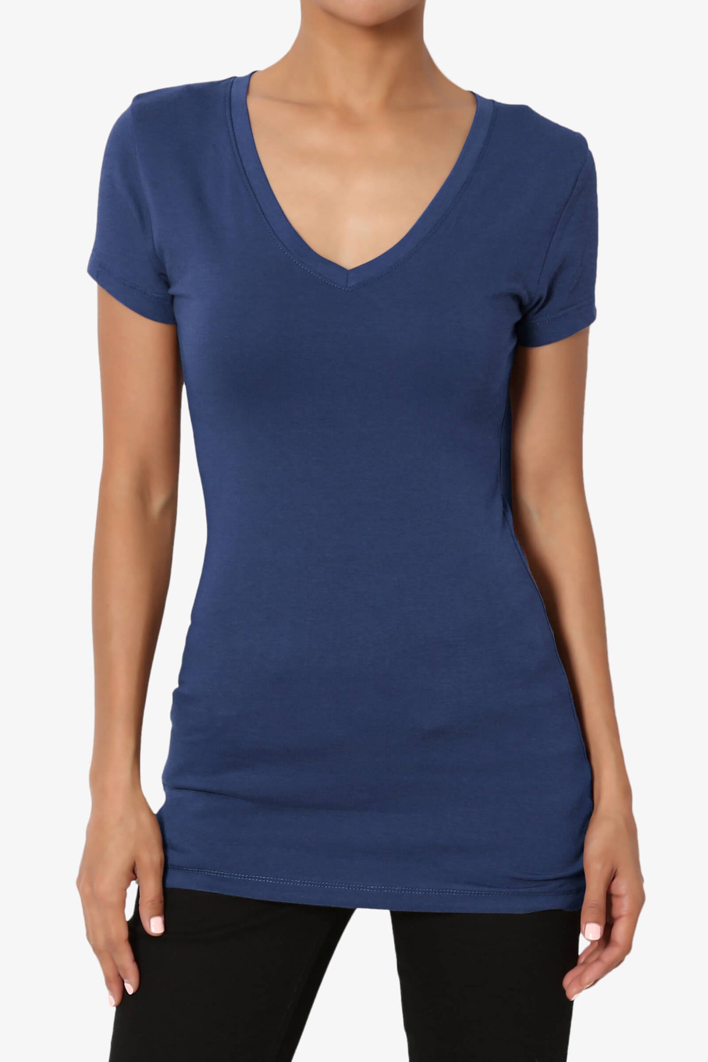 Candela V-Neck Short Sleeve T-Shirts LIGHT NAVY_1