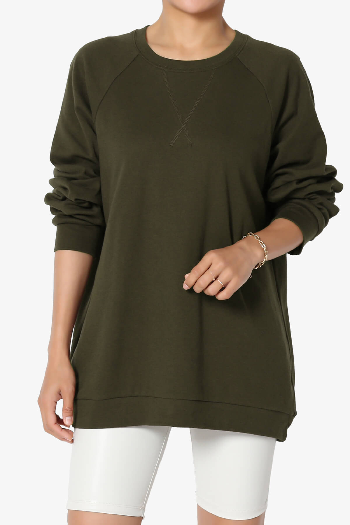 Carlene Cotton Raglan Sleeve Pullover Top OLIVE_1