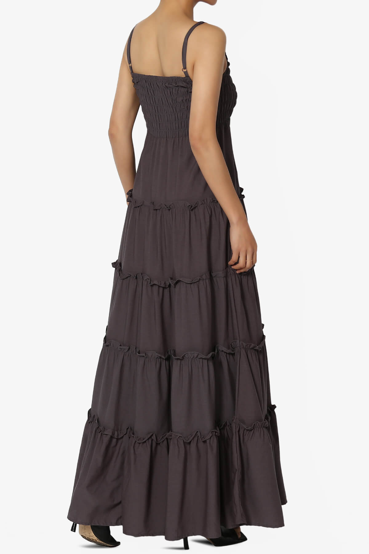 Cassie Smocked Cami Tiered Maxi Dress ASH GREY_4