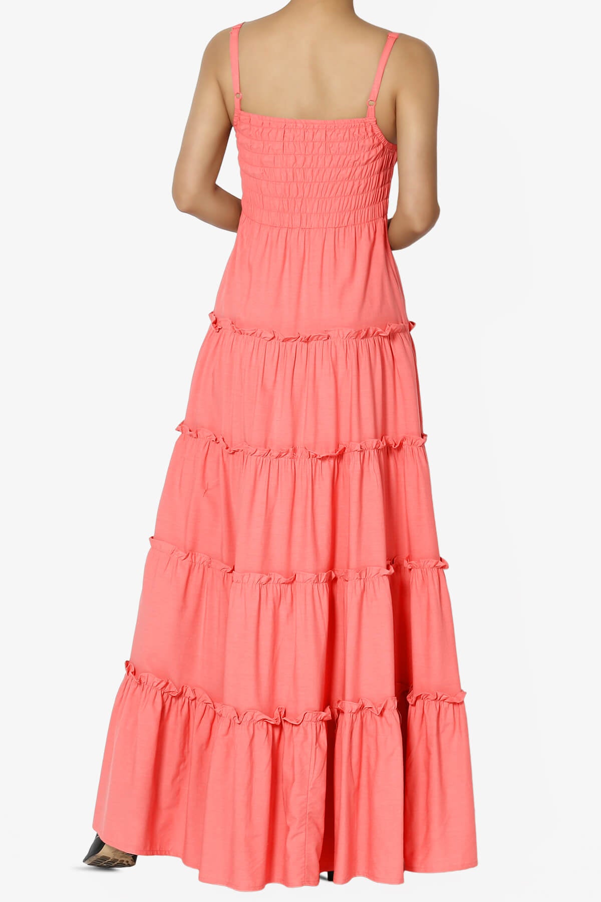 Cassie Smocked Cami Tiered Maxi Dress DARK CORAL_2