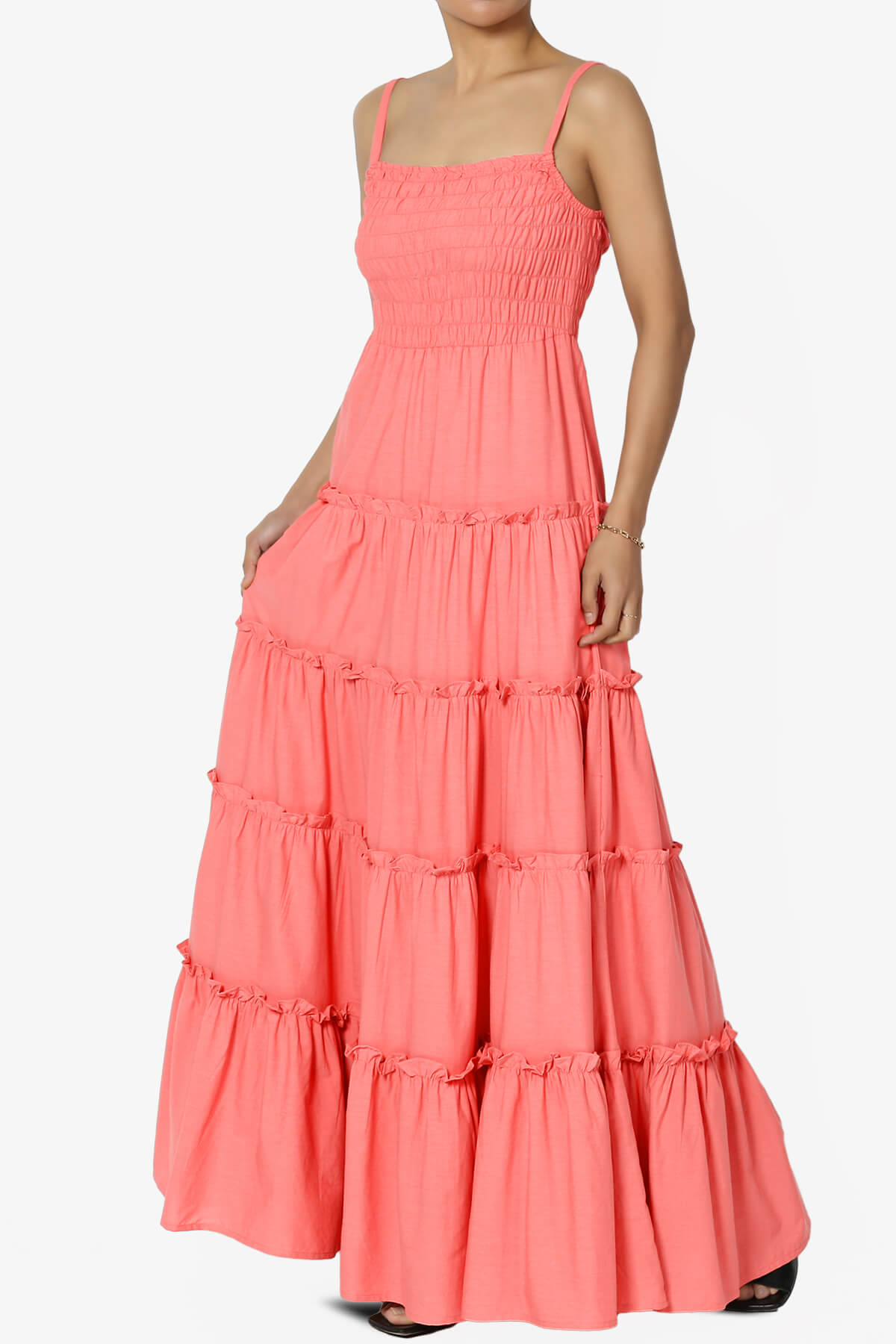 Cassie Smocked Cami Tiered Maxi Dress DARK CORAL_3