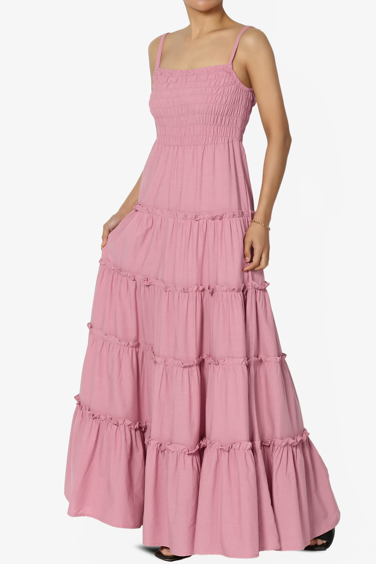 Cassie Smocked Cami Tiered Maxi Dress LIGHT ROSE_3