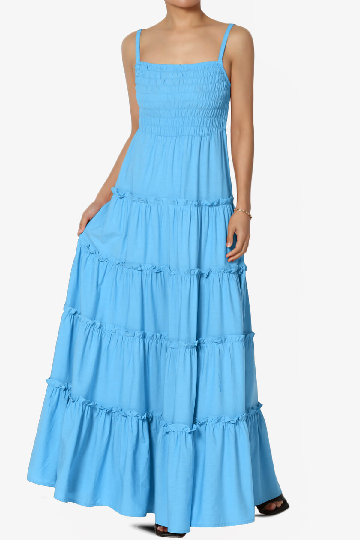 Cassie Smocked Cami Tiered Maxi Dress SKY_1