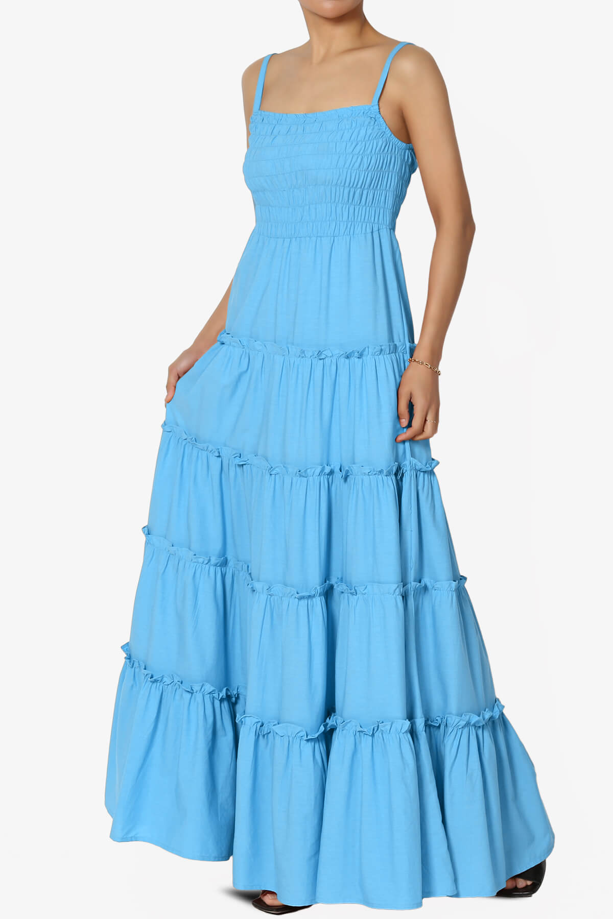 Cassie Smocked Cami Tiered Maxi Dress SKY_3