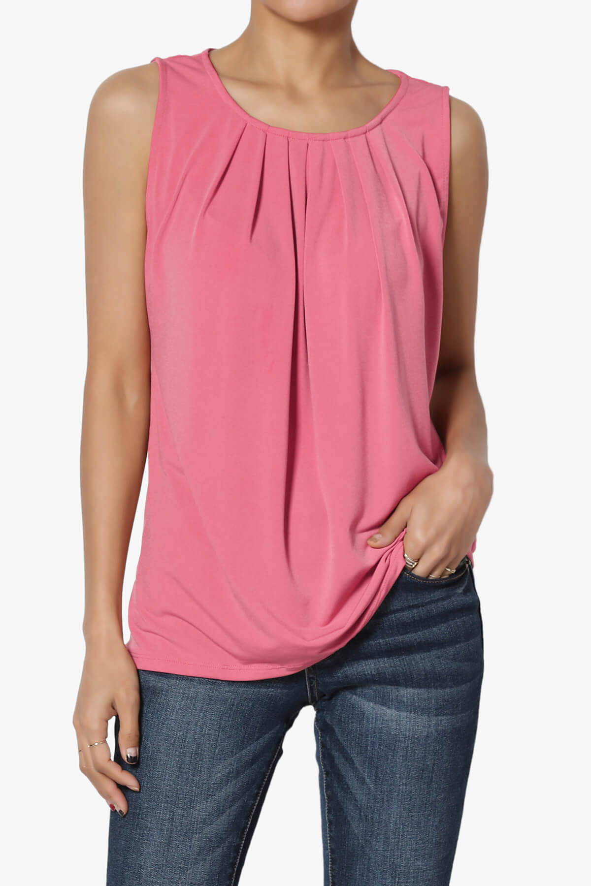 Chaffee Pleat Neck Tank Top DESERT ROSE_1