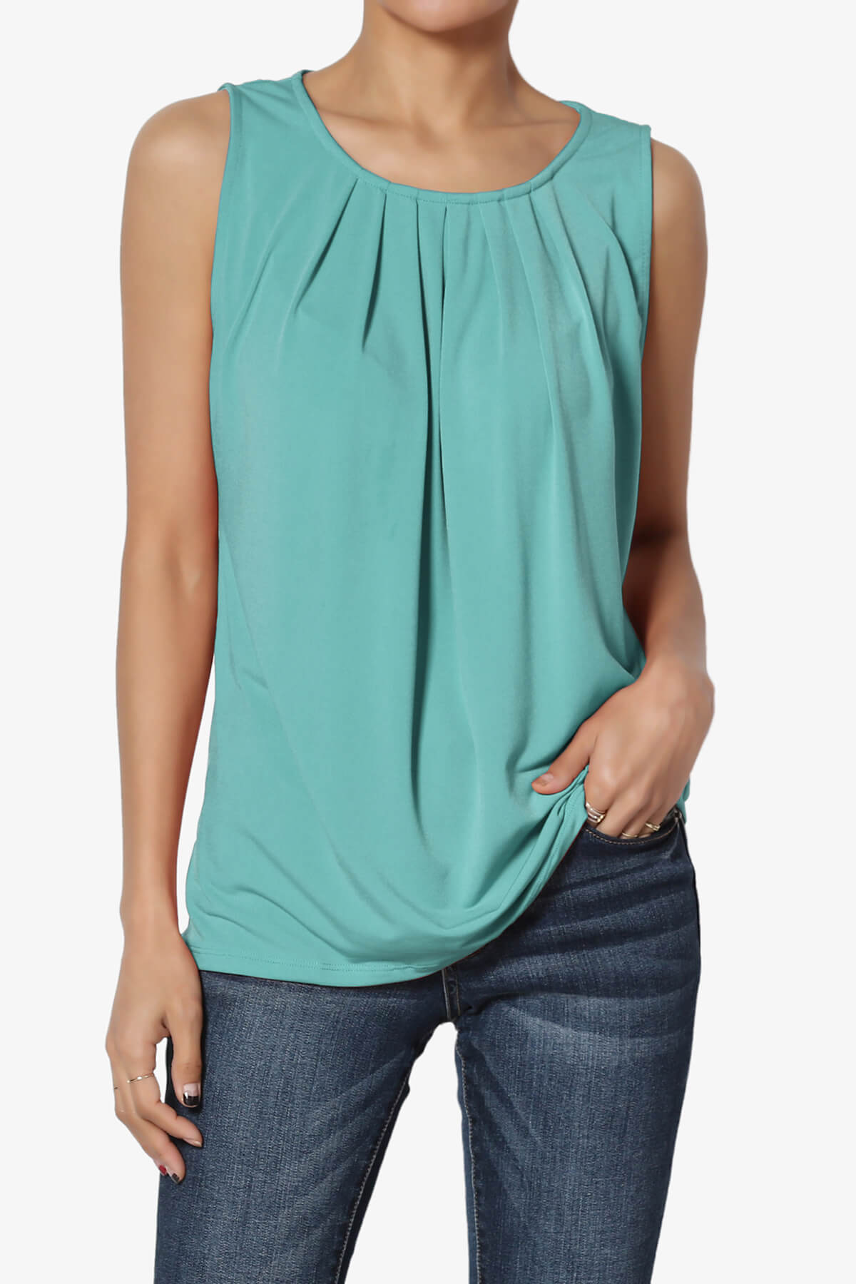 Chaffee Pleat Neck Tank Top DUSTY TEAL_1