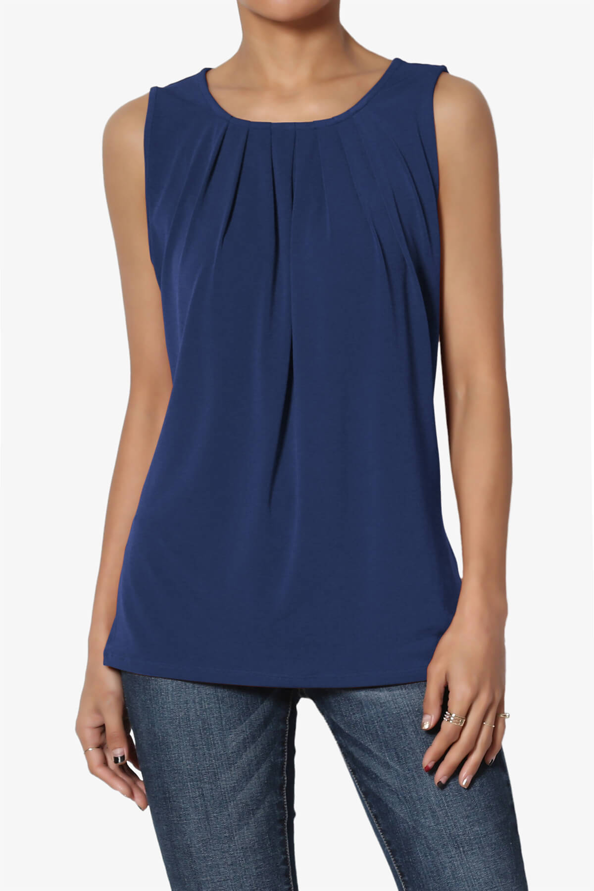 Chaffee Pleat Neck Tank Top LIGHT NAVY_1