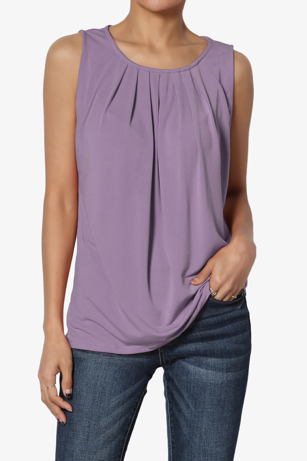 Chaffee Pleat Neck Tank Top LILAC GREY_1