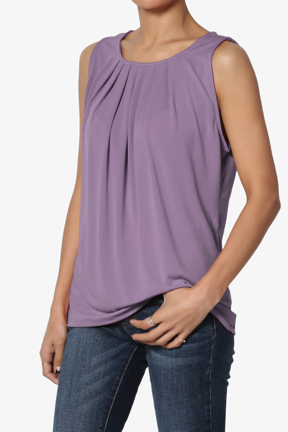 Chaffee Pleat Neck Tank Top LILAC GREY_3