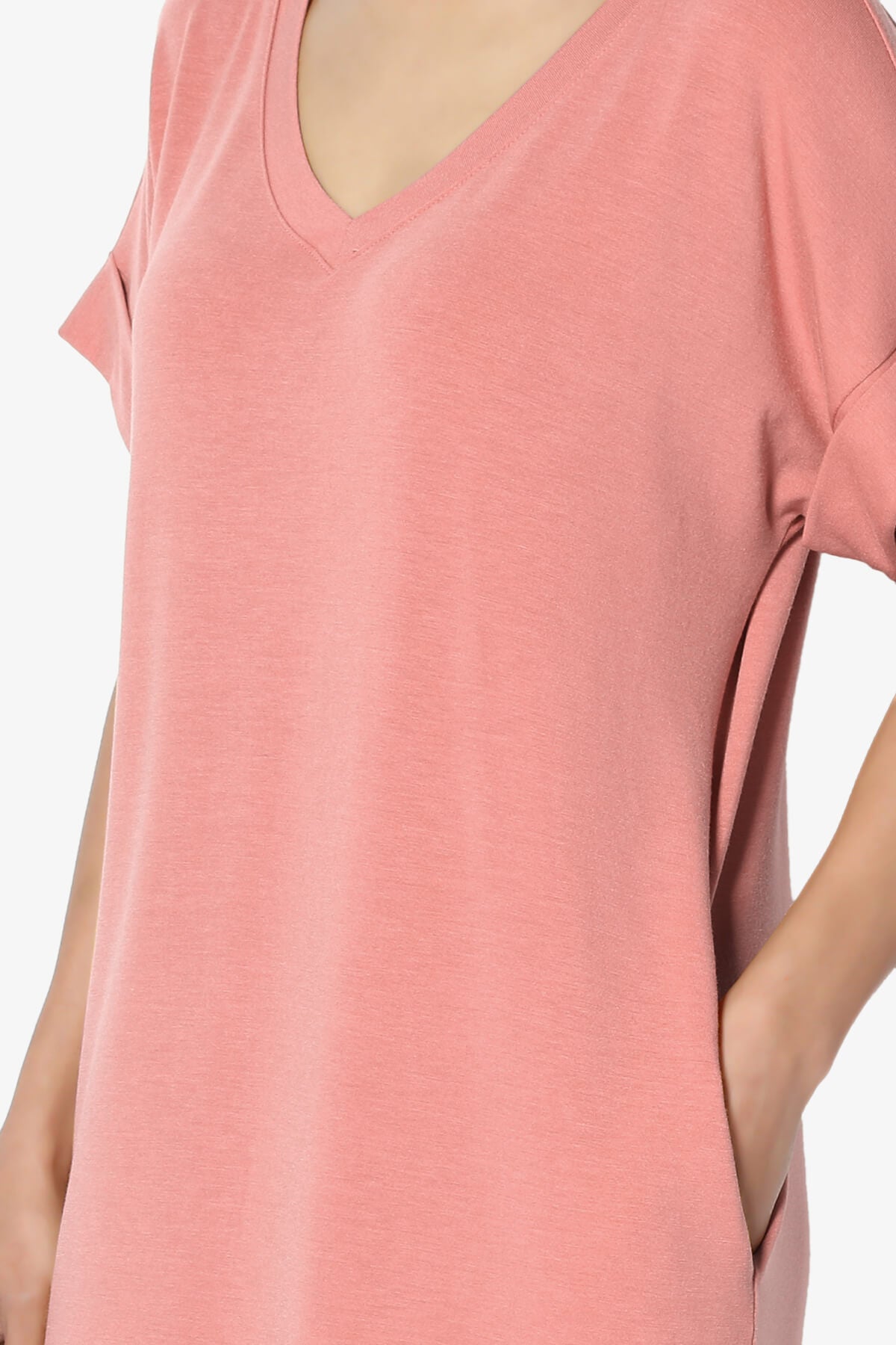 Cliff Rolled Short Sleeve V-Neck Dress ASH ROSE_5