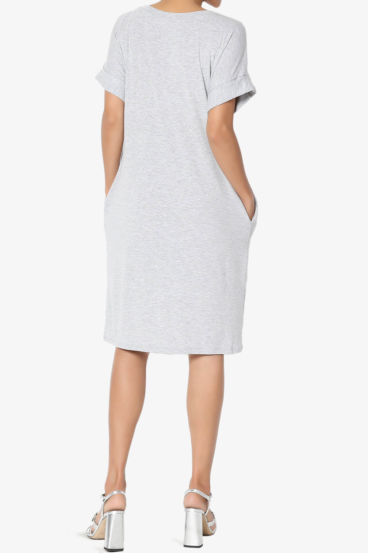 Cliff Rolled Short Sleeve V-Neck Dress HEATHER GREY_2