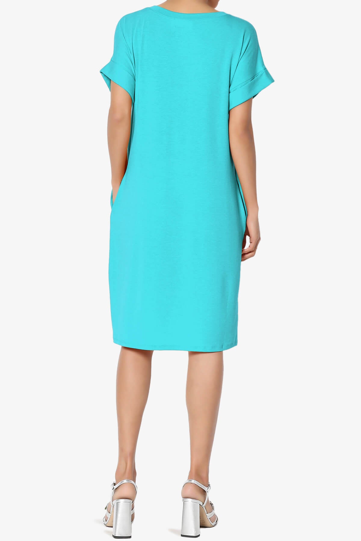 Cliff Rolled Short Sleeve V-Neck Dress ICE BLUE_2