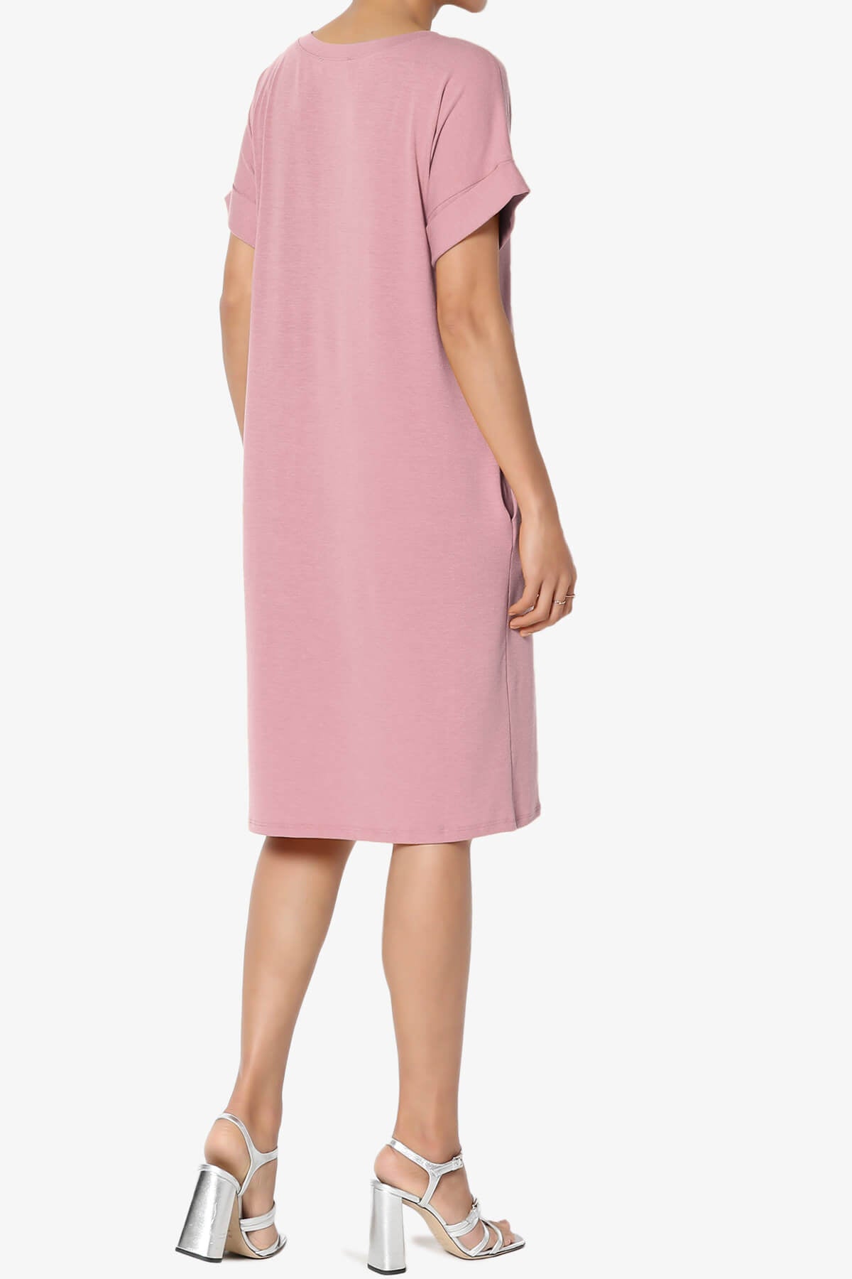 Cliff Rolled Short Sleeve V-Neck Dress LIGHT ROSE_4