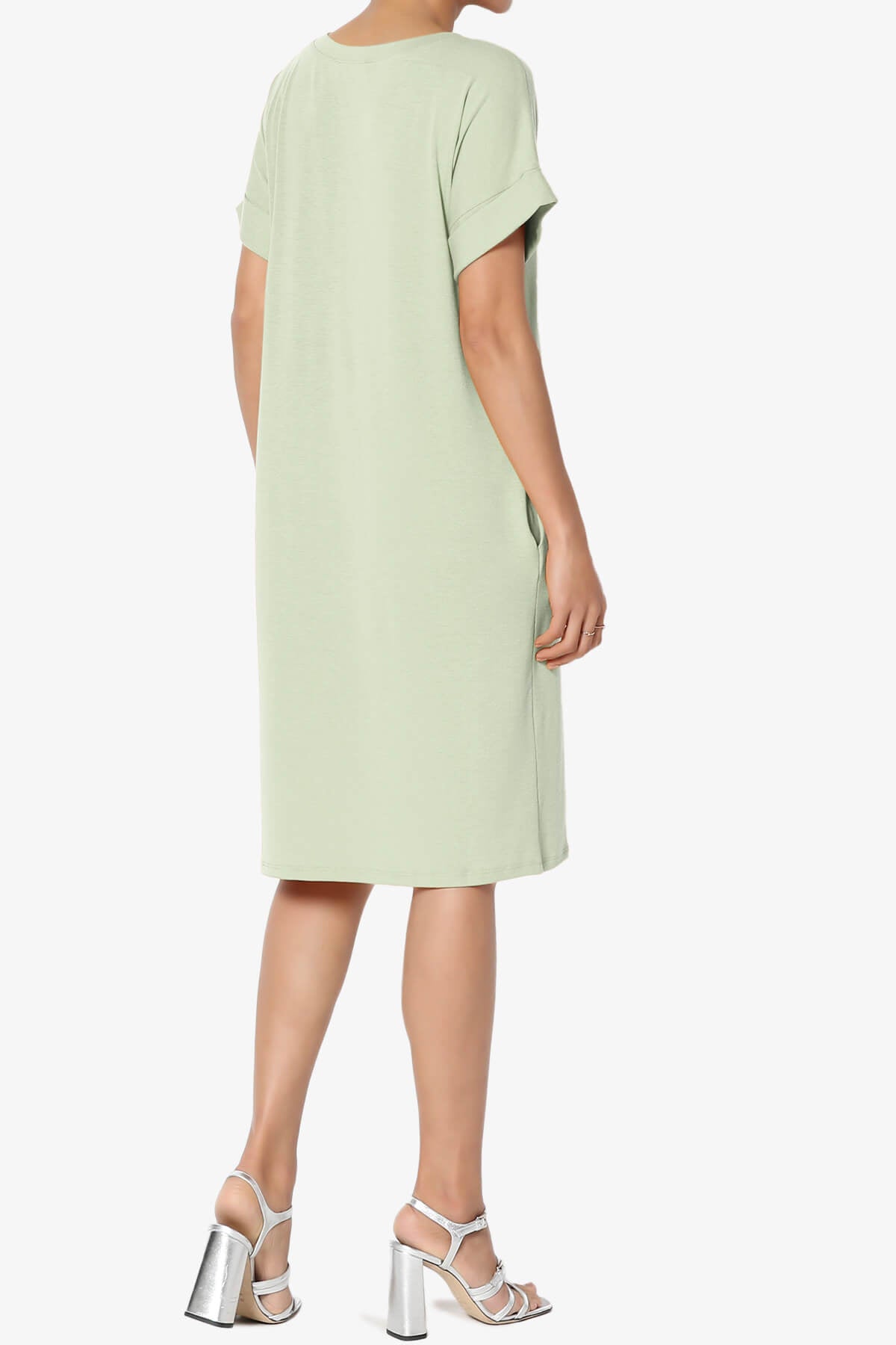 Cliff Rolled Short Sleeve V-Neck Dress LIGHT SAGE_4